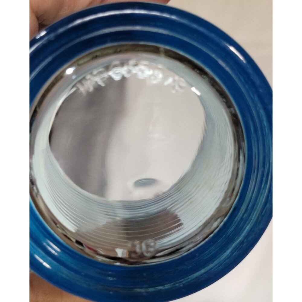 KIG Indonesia 4" Juice Glass Blue Concentric Ribbed Circular Pattern Vintage Set - Picture 10 of 13